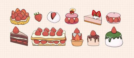 Strawberry Cake Sweet Dessert Objects collection vector