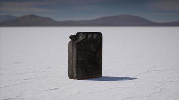 old metal fuel canister at salt flats in Utah video