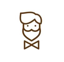 Vector icon of bearded man face with the bow tie, isolated logo for barber shop