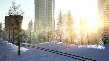 ciudad y bosque en la nieve video