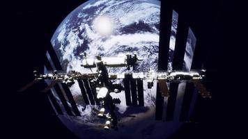 8k international space station on orbit of the Earth. Elements furnished by NASA video