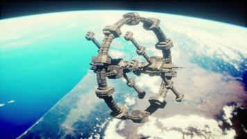 massive spaceship take position over Earth Elements furnished by NASA video