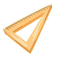 Ruler. Triangular yellow ruler. Office items for drawing, study and creativity. Vector illustration cartoon flat icon isolated on white.