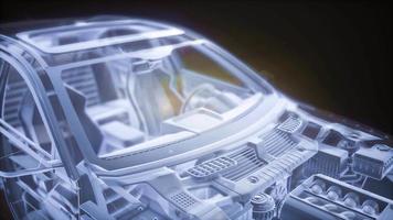 Holographic animation of 3D wireframe car model with engine video