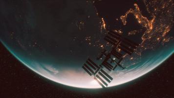 International Space Station in outer space over the planet Earth orbit video