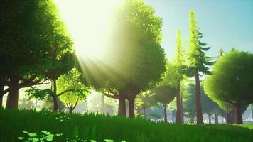 Cartoon Green Forest Landscape with Trees and flowers video