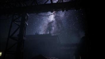 Milky Way stars above abandoned old fatory