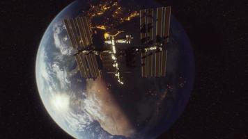 International Space Station in outer space over the planet Earth orbit video