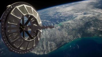 futuristic Space satellite orbiting the earth video