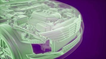 animación holográfica del modelo de coche de estructura metálica 3d video