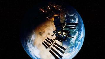 International Space Station in outer space over the planet Earth orbit video