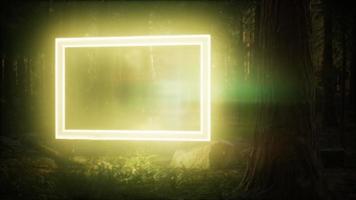 cadre rectangle lumineux au néon dans la forêt de nuit video