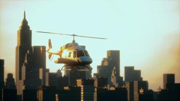 Silhouette helicopter at city scape background video