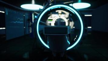 Escáner de resonancia magnética de ciencia ficción futurista equipos médicos en el hospital