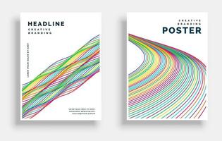 colorful wavy lines cover flyer poster designs set