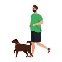 Hombre con máscara y ropa deportiva con diseño de vector de perro