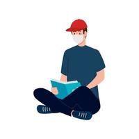 hombre con máscara leyendo un libro de diseño vectorial vector