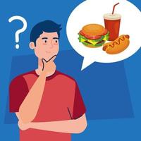 man thinking in junk food vector design