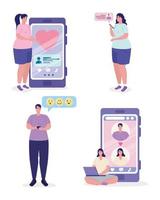 women and men with smartphones chatting vector design