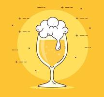 cup glass of beer with froth on yellow background vector