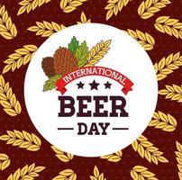 international beer day, august, with seeds hop and spike decoration vector