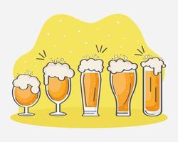 beers in glass cups vector