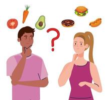 man and woman thinking what to eat vector design