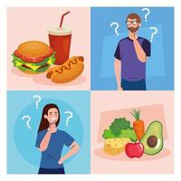 man and woman thinking what to eat vector design