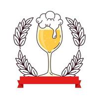 cup glass of beer, with decoration of spike and ribbon on white background vector