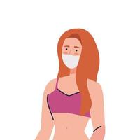 mujer con bañador con mascarilla médica, turismo con coronavirus, prevención covid 19 en temporada de verano vector