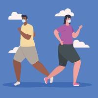 couple running, man and woman in sportswear jogging, couple athlete vector