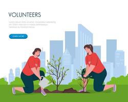 voluntarias mujeres con regadera plantando diseño vectorial vector