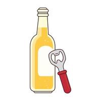 bottle of beer with bottle opener on white background vector