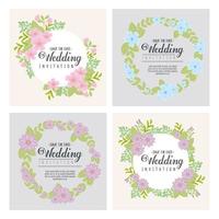 Wedding invitations set with flowers and leaves vector design