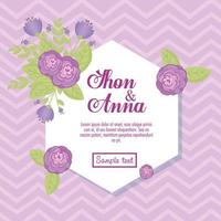 Wedding invitation with purple flowers and leaves vector design