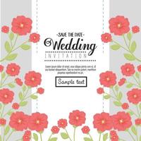 Wedding invitation with red flowers and leaves vector design
