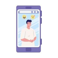 Man in smartphone with emojis vector design