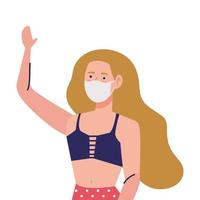 woman with swimsuit wearing medical mask, tourism with coronavirus, prevention covid 19 in summer season vector