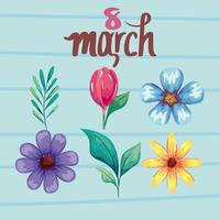 iconos para el 8 de marzo con plantas vector