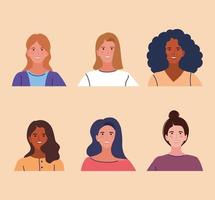 iconos con caras de mujeres vector