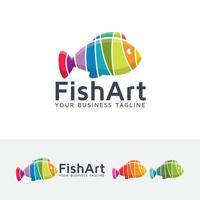 Fish art logo design template vector