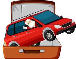 Christmas theme with Santa in a car in a luggage on white background vector