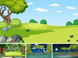 Scenes with green fields and trees vector