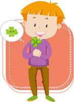 Little boy with clover leaf on white background vector