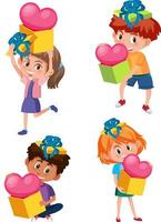 Set of different children holding hearts vector