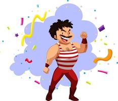 Strong man with muscles on confetti background vector