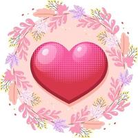 Pink gradient heart with pink nature ornamental border vector