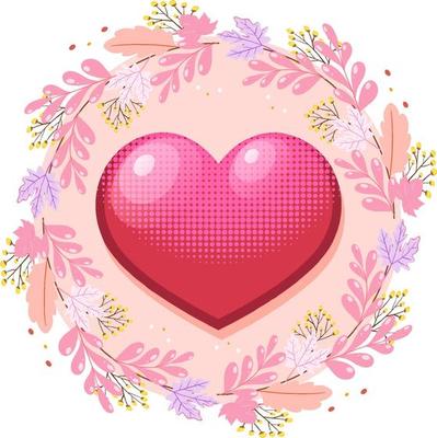 Pink gradient heart with pink nature ornamental border