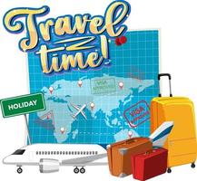 Travel Time typography logo with traveling objects vector