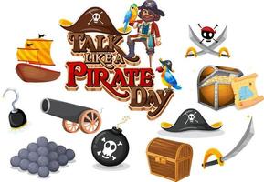 Set of pirate cartoon characters and objects vector